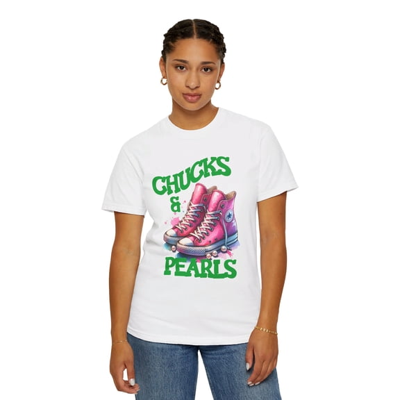 Women's AKA Pink and Green Chucks and Pearls Comfort Colors Shirt