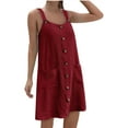 thumbnail image 2 of HVOBTTY Womens Comfy Daily A Line Dresses, Summer Dresses for Women, Womens Comfortable Casual Solid Color Crew Neck Loose Overalls Spaghetti Strap Midi Dresses Wine, M, 2 of 4