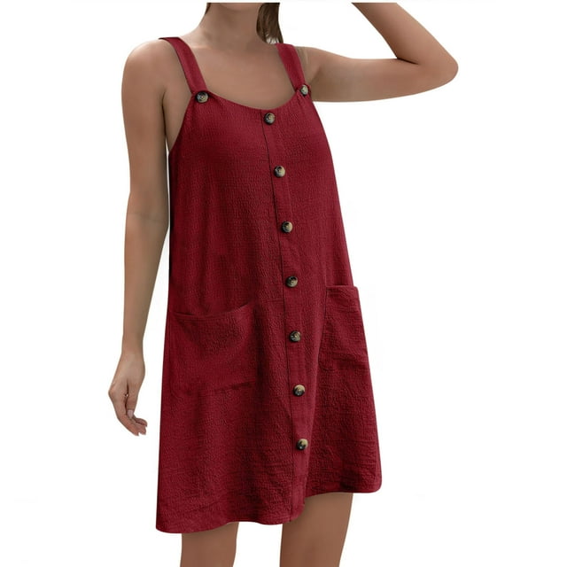 Gspmoly Robes pour Femmes, Nouvelle Robe d'Été Unie Ample et Confortable pour Femmes, Robe Décontractée à Bretelles avec Bretelles Suspendues, Robe à Col Rond, Robes de Soirée pour Femmes Offres du Jour