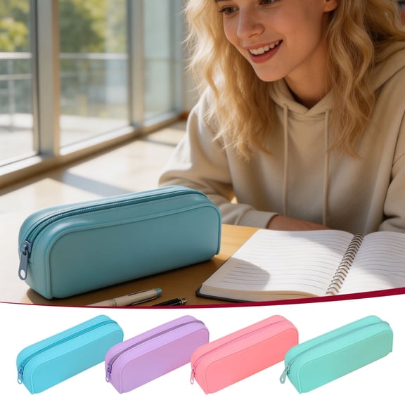Roiihwy Large Capacity Silicone Pencil Case Soft Waterproof Pen Pouch Zipper Storage For Students Office, C