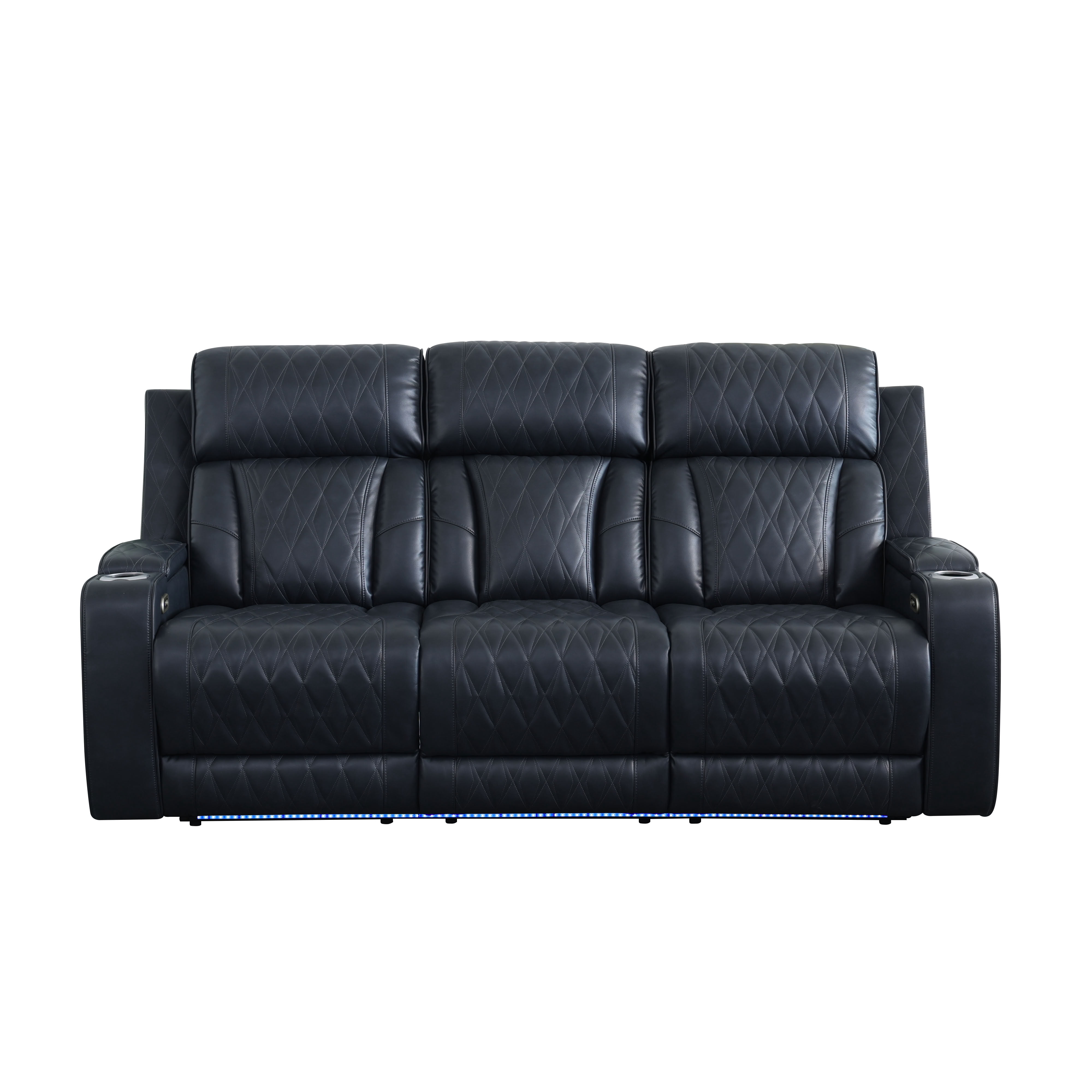 MAYEERTY 3-Seat Intelligent Recliner Sofa with Breathable Leather, Flipping Tea-Cup Holder & LED Light for Living Room