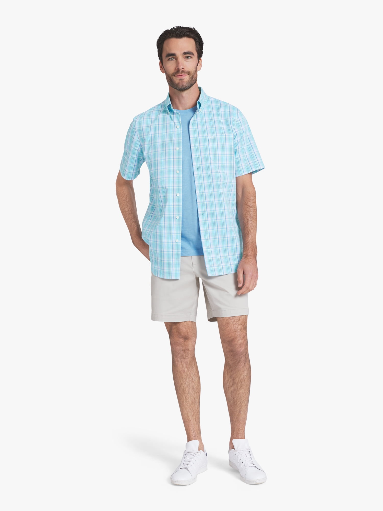 Chaps Men's & Big Men's Short Sleeve Easy Care Stretch Poplin Shirt, Sizes S-3XL