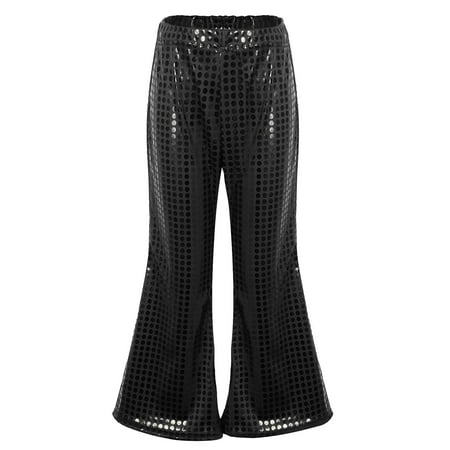 Bjutir Girl Pants Toddler Girls Boys Casual Sequin Glitter Party Carnival Gown Short Sleeves Bottom Toursers Kids Trousers Black 8-9 Years