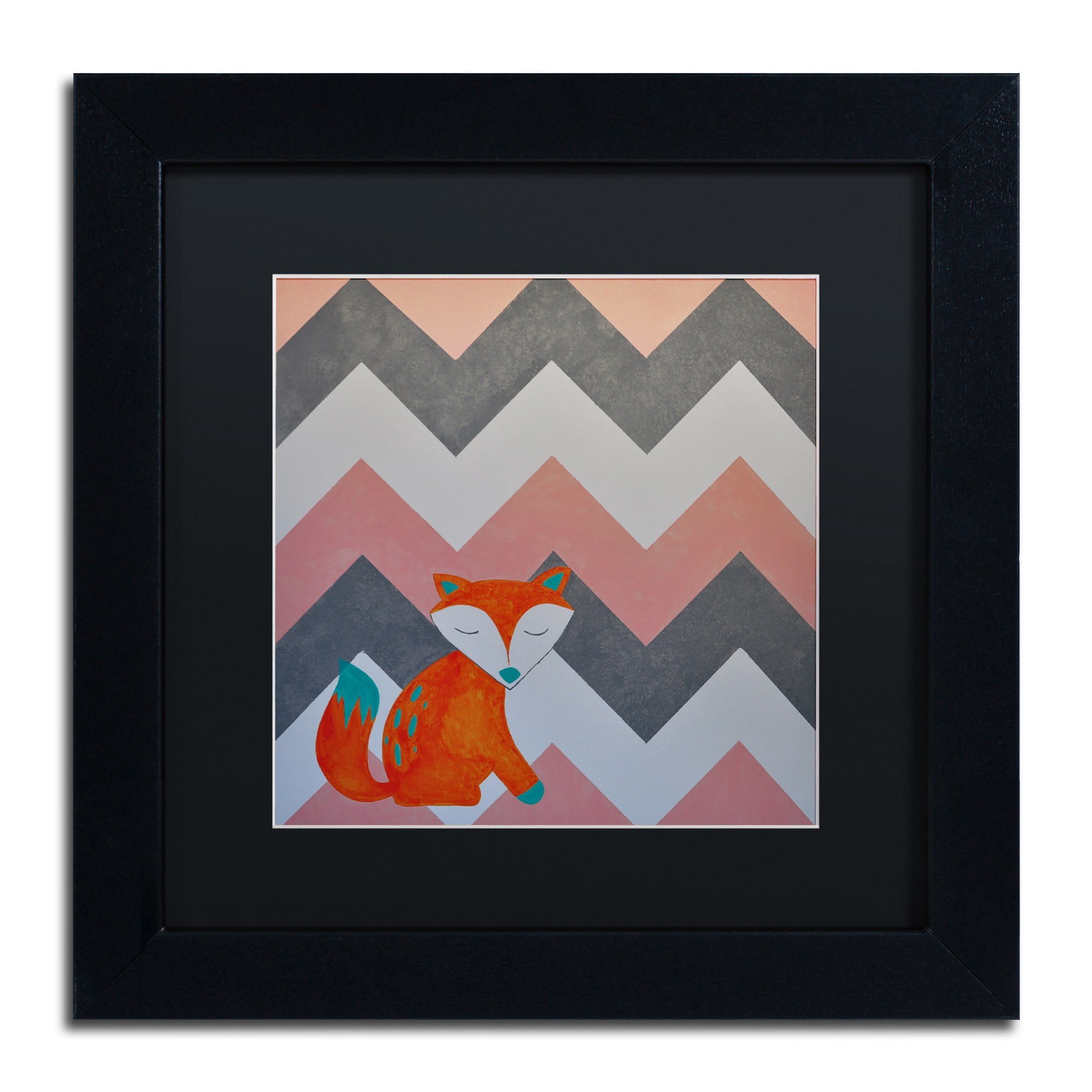 Trademark Fine Art "Fox on Chevron" Canvas Art by Nicole Dietz Black Matte, Black Frame