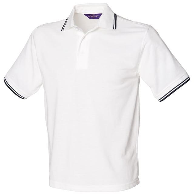 Henbury - Polo de manga corta 65/35 Modelo Tipped - Verano/ Vacaciones/Deporte (Blanco/Azul marino)