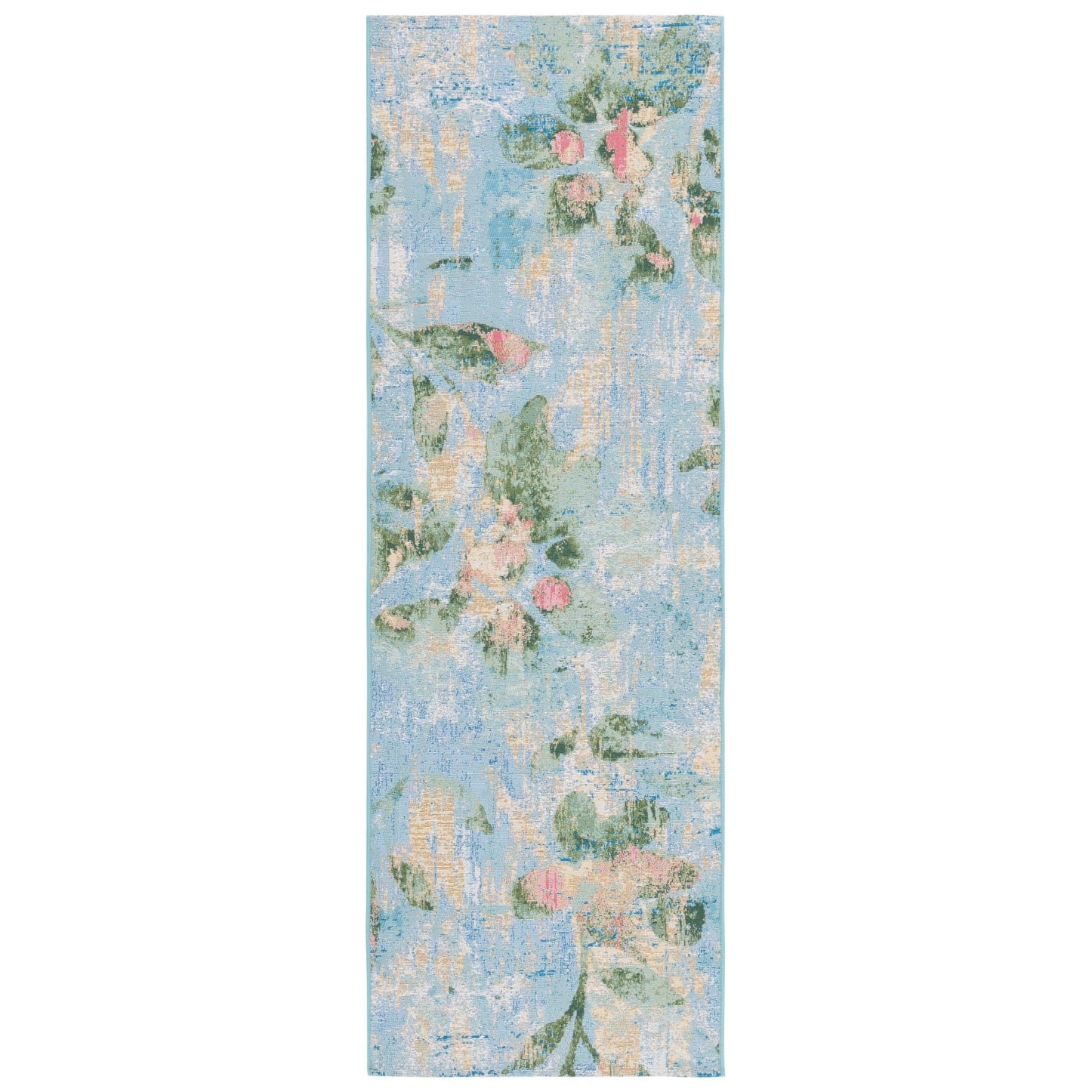 SAFAVIEH Barbados Cedric Floral Indoor/Outdoor Area Rug, Light Blue/Green, 9'10" x 12'5"