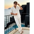 thumbnail image 2 of Men 2 Piece Linen Outfit Suitable for Indoor & Outdoor Beach Button Down Shirt Casual Loose Pant Sets 2XL, 2 of 6