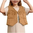 thumbnail image 2 of BRGZLK Kids Sleeveless Western Cow Vest Boys Girls Fashion Solid Short Solid Faux Leather Country Jacket Dress Up Party Outfit Brown 9-10 Years, 2 of 6