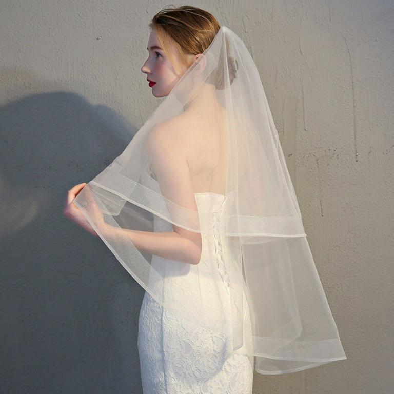 ✪ Bridal Veil with Comb Double-Layer Fingertip Sheer Veils with Exquisite  Edge 