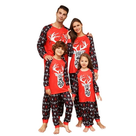 

Lovskoo Matching Christmas Pajamas for Family Women Fawn Deer Printed Round Neck Long Sleeve Tops and Pants Loungewear Jammies Sleepwear Wear Mommy Red