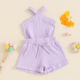 thumbnail image 3 of Toddler Baby Girl Summer Outfits Ribbed Sleeveless Cross Halter Tank Tops + Shorts Set Infant Cute Clothes, 3 of 7