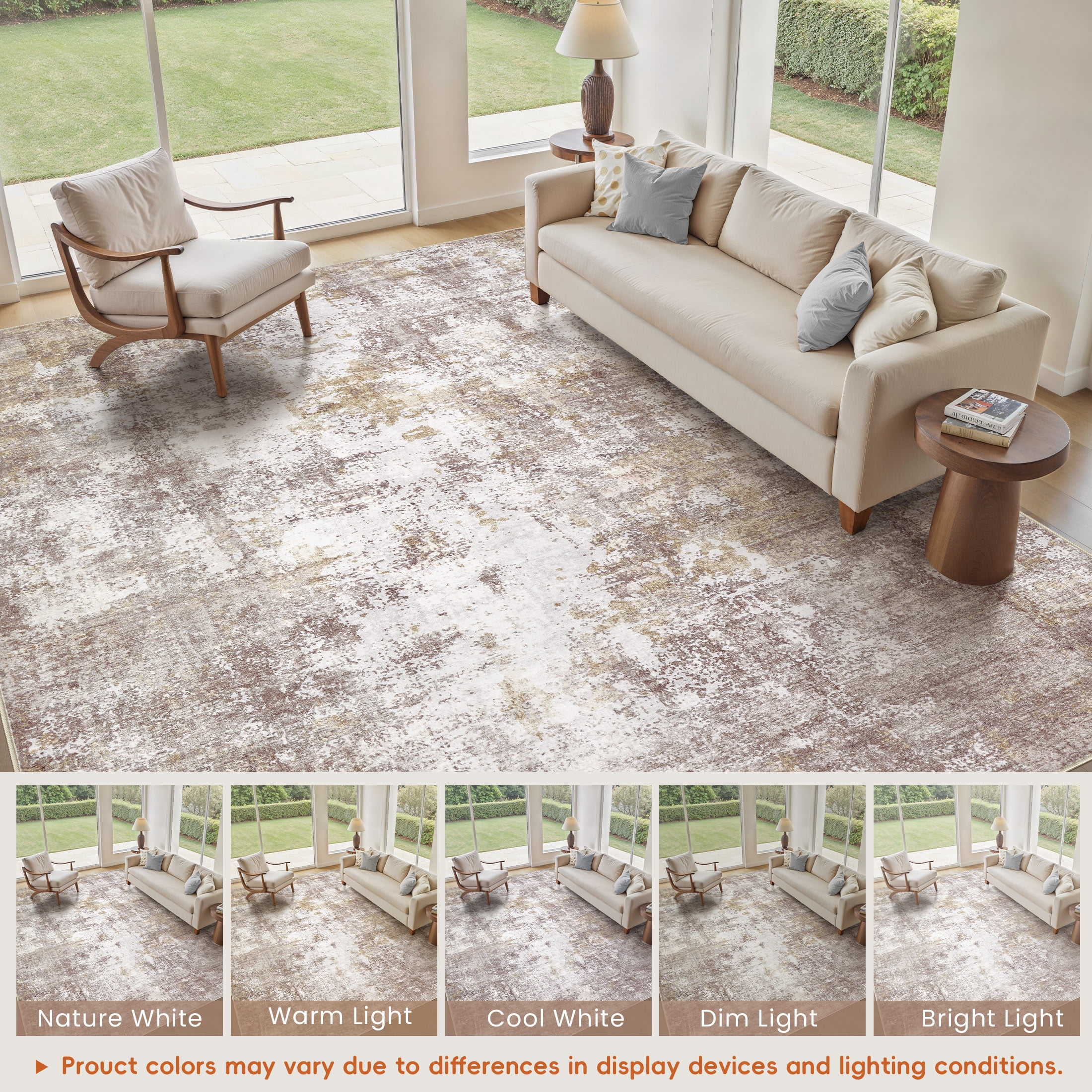 UERMEI Area Rugs for Living Room 12x15 Washable Rug Vintage Pattern Large Non-Slip Stain Resistant Soft Durable Floor Carpet for Bedroom, Dining Room, Home Office - Golden