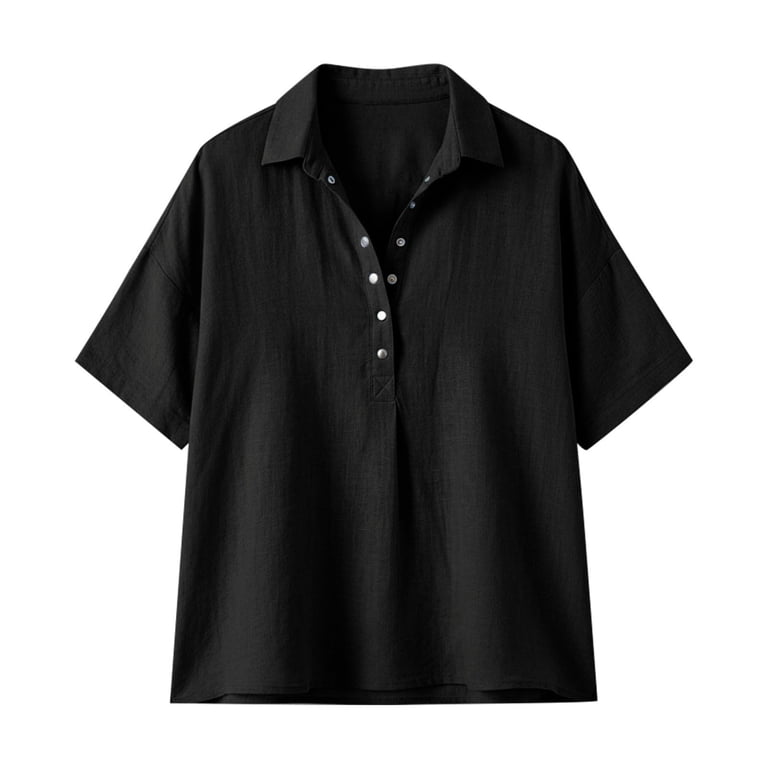 Livrdious Womens Short Sleeve Henley Tops Collared Popover Linen
