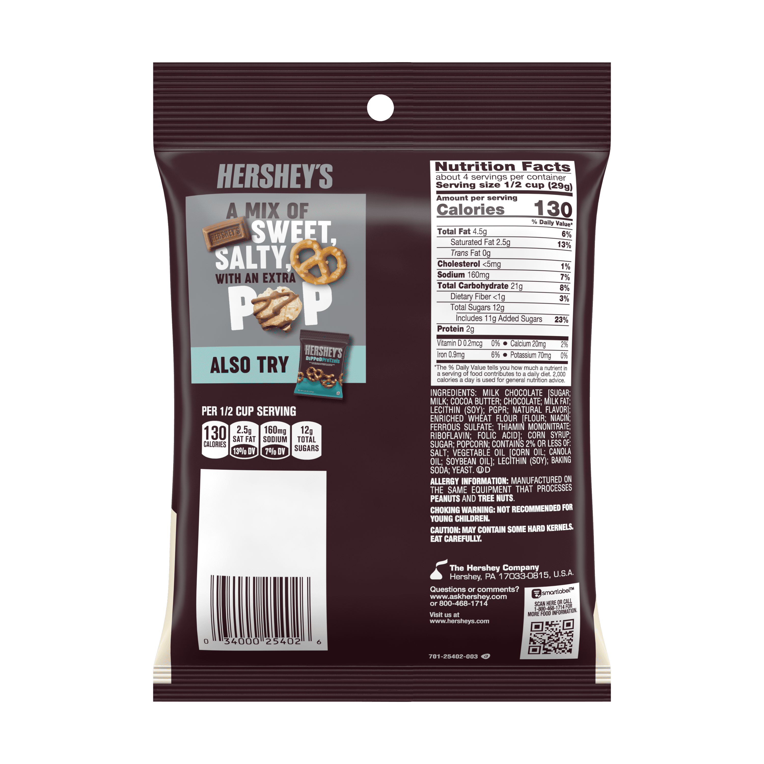 Hershey's, Popped Popcorn and Milk Chocolate Snack Mix, 4 oz