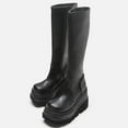 thumbnail image 6 of Women's Knee High Wedge Boots Chunky Heel Faux Leather Zipper Pull on Stylish Comfortable Winter Booties Black 43, 6 of 8