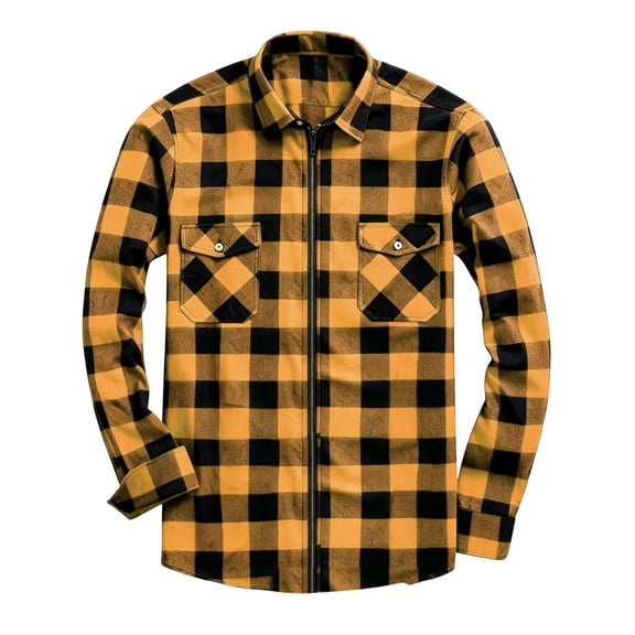 Kezqiaxn Mens Shirts Casual Summer Plaid Long Sleeve Regular-Fit Business Dress Shirt with Pockets Fashion Clothing
