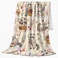 thumbnail image 2 of Woodland Raccoons Picnic Scene Cheerful Pastoral Watercolor Flannel Blanket For Nature Lovers Thanksgiving Gift Soft Cozy Home Decor Living Room Reading Nook, 2 of 7
