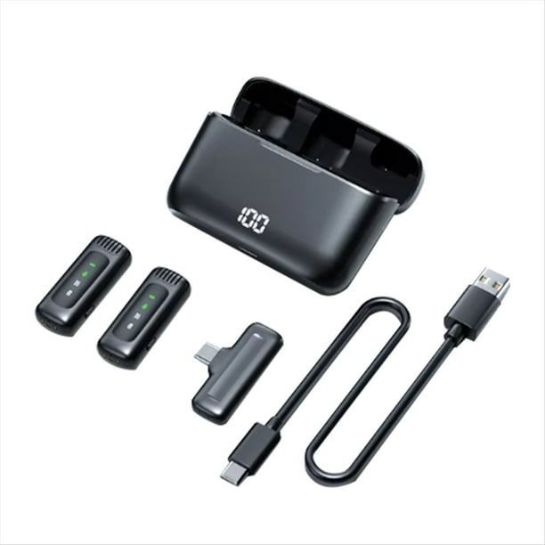 Micrófono de Solapa Inalámbrico con Reducción de Ruido Portátil y Grabación de Audio con Caja de Carga con Interfaz Tipo C