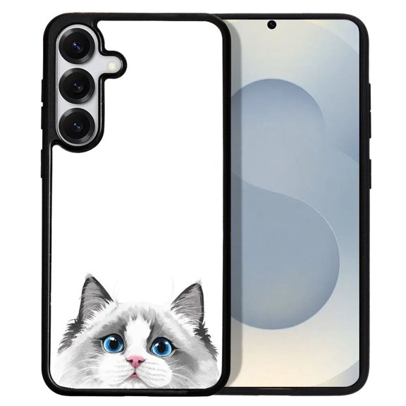 WIRESTER Shockproof Soft Rubber Cover Case for Samsung Galaxy S25 6.2" 2025, Animal White Silver Point Ragdoll Cat