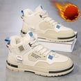 thumbnail image 2 of Men's High-Top Winter Sneakers - Warm Fleece Lined, Non-Slip Durable PU & EVA Sole, Beige with Blue Accents, Casual Snow Boots for Casual Attire, Winter Boots, 2 of 9