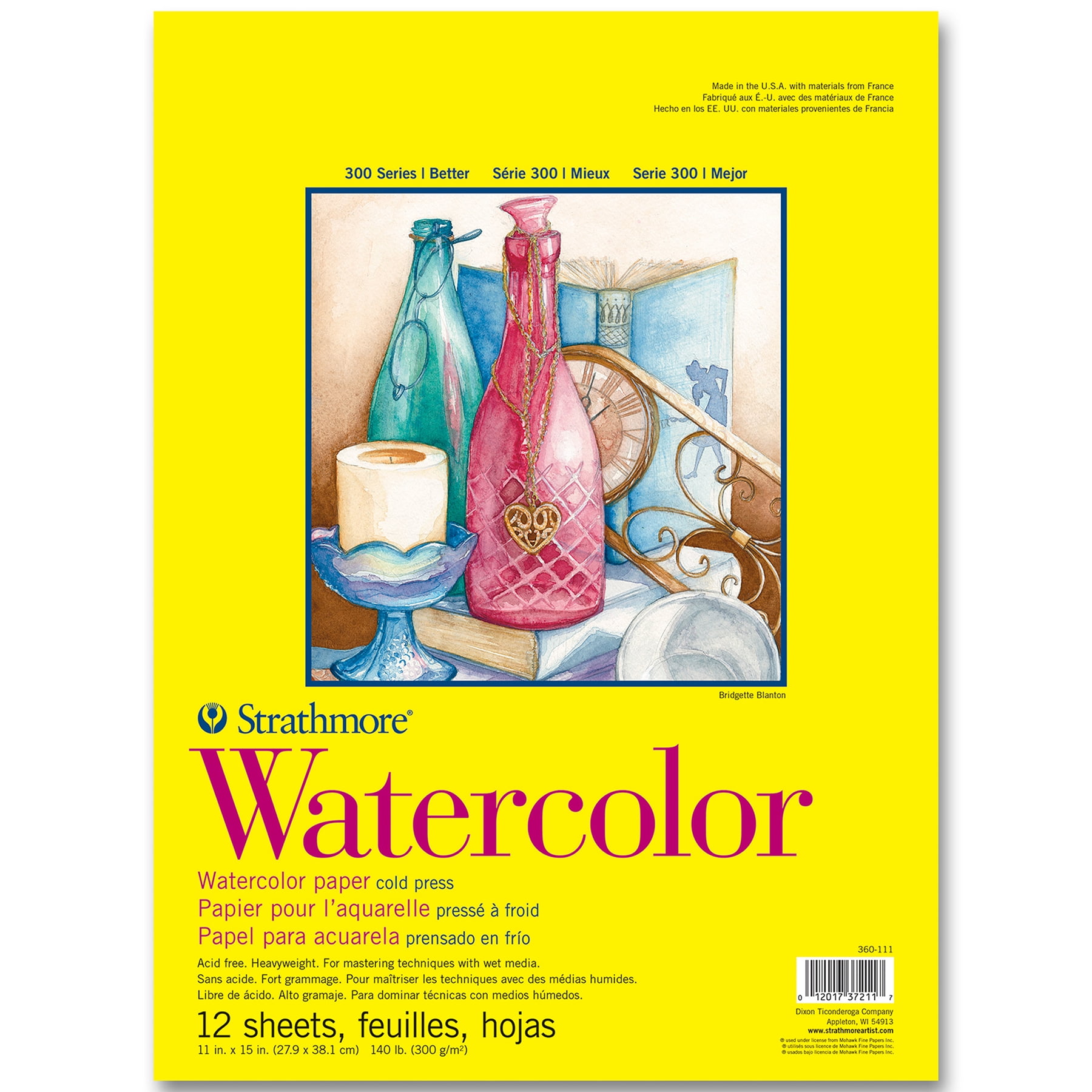 Strathmore 300 Series Watercolor Pad, Cold Pressed, Tape Binding, 12 Sheet, 11x15 inch, Pack of 3