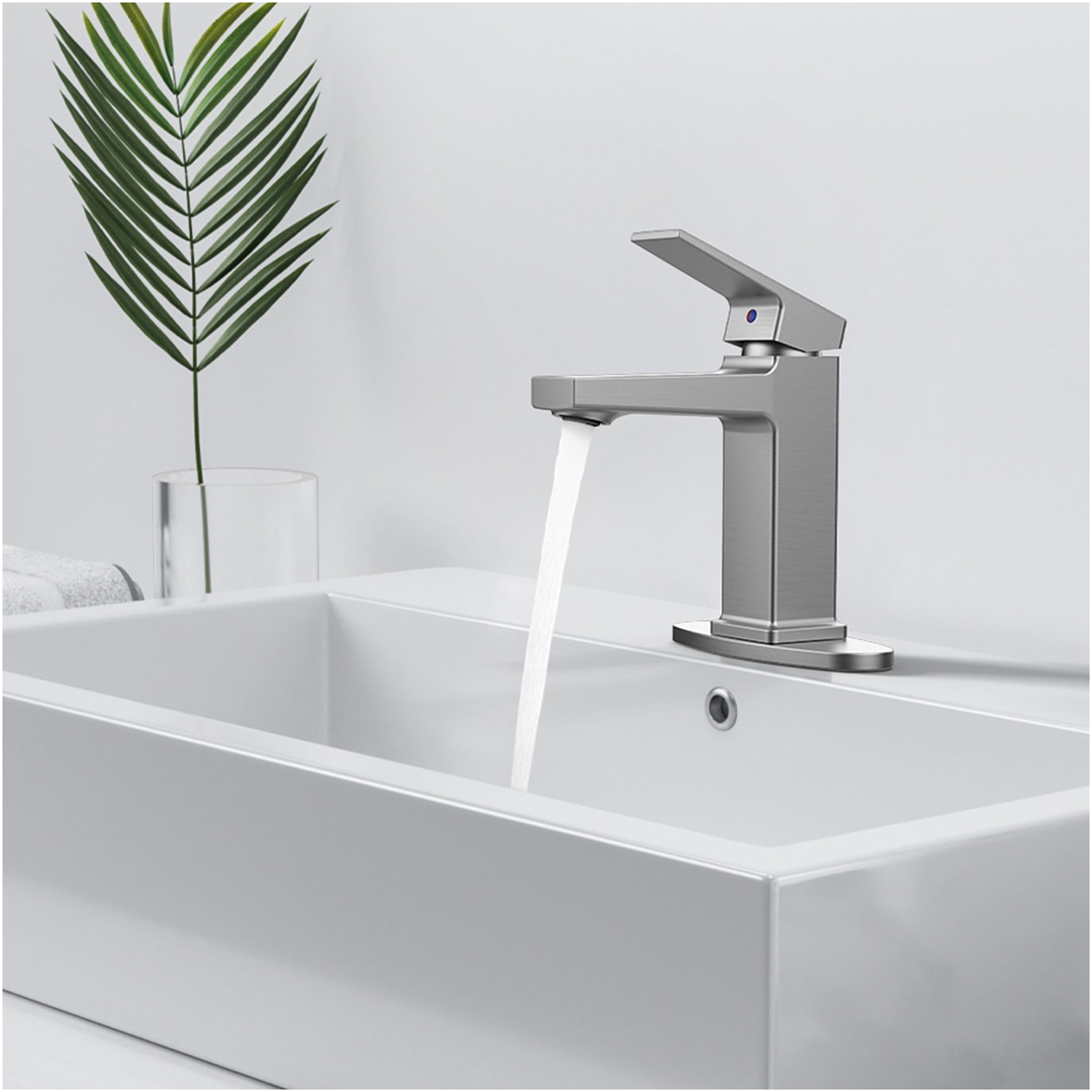 JERFIT Modern Single Handle Bathroom Sink Faucet, Brushed Nickel Vanity Faucet with Deck Plate for 1 or 3 Hole, Water Efficient, Easy Install