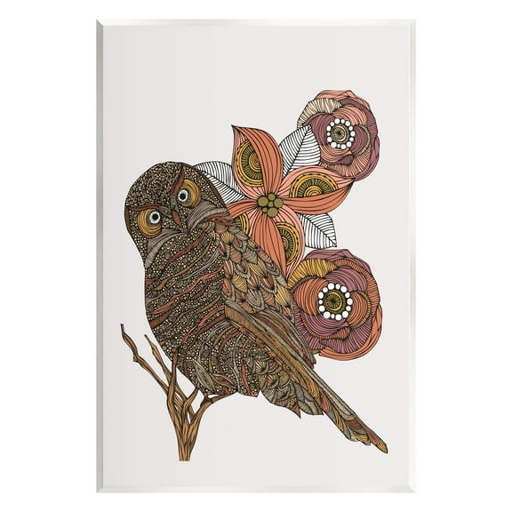 Stupell Industries Elaborate Patterned Owl Flower Blossom Stripes Detail Graphic Art Unframed Art Print Wall Art, Design by Valentina Harper