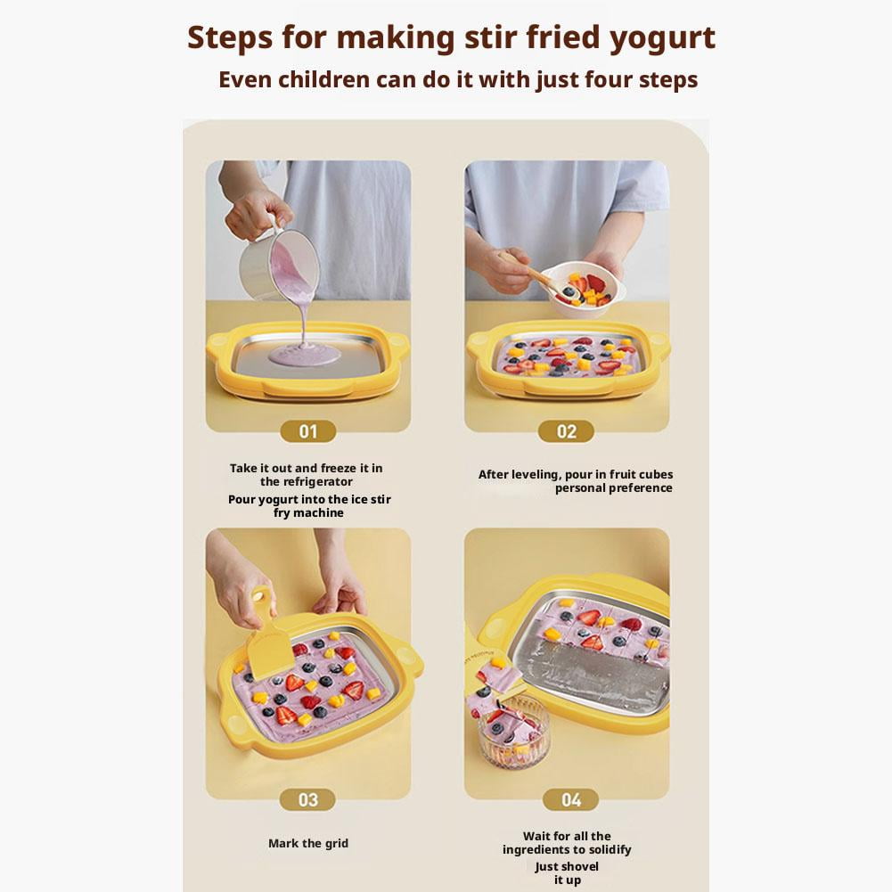 Stainless Steel Rolled Ice Cream Maker Kit for Home Use, DIY Instant Ice Cream Roll Tray with 2 Scrapers for Yogurt & Sorbet