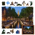 thumbnail image 1 of UNIDRAGON Wooden Puzzle Evening Amsterdam 500 Pieces KS City View, 1 of 8