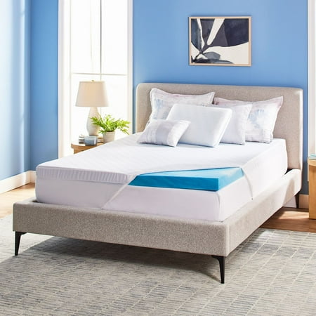 Serta - Soothing Cool 3-Inch Gel Memory Foam Mattress Topper Twin - Blue