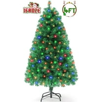 Posrue Pre-Lit Christmas Tree, 4ft Artificial Green Xmas Tree with Multi-colored 150 LED Lights & Metal Stand, 360 Lifelike Branch Tips