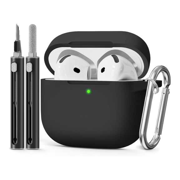 Soft Silicone Protective Case for Apple AirPods 4 and AirPods 5 with Cleaner Kit, Black, Wireless Charging Compatible