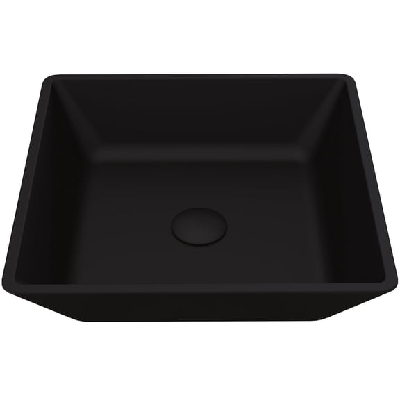 Open Box VIGO Roma Modern Black Matte Shell Glass 16 in. L x 16 in. W x 4 in. H Square Vessel Bathroom Sink
