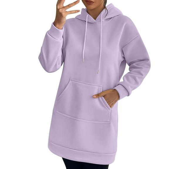 Yteetum Women's Oversize Hoodies Dress Drawstring Slim Pullover Maxi Hoodie Dress Coats Womens Casual Solid Loose Long Sleeve Hooded Sweatshirt Dress with Belted Pockets Outerwear Fall Clothes