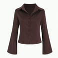 thumbnail image 4 of Towmus Women's Striped Button Down Shirts Flare Sleeve Slim Fit Blouses V Neck Collared Y2k Crop Tops Streetwear, 4 of 6