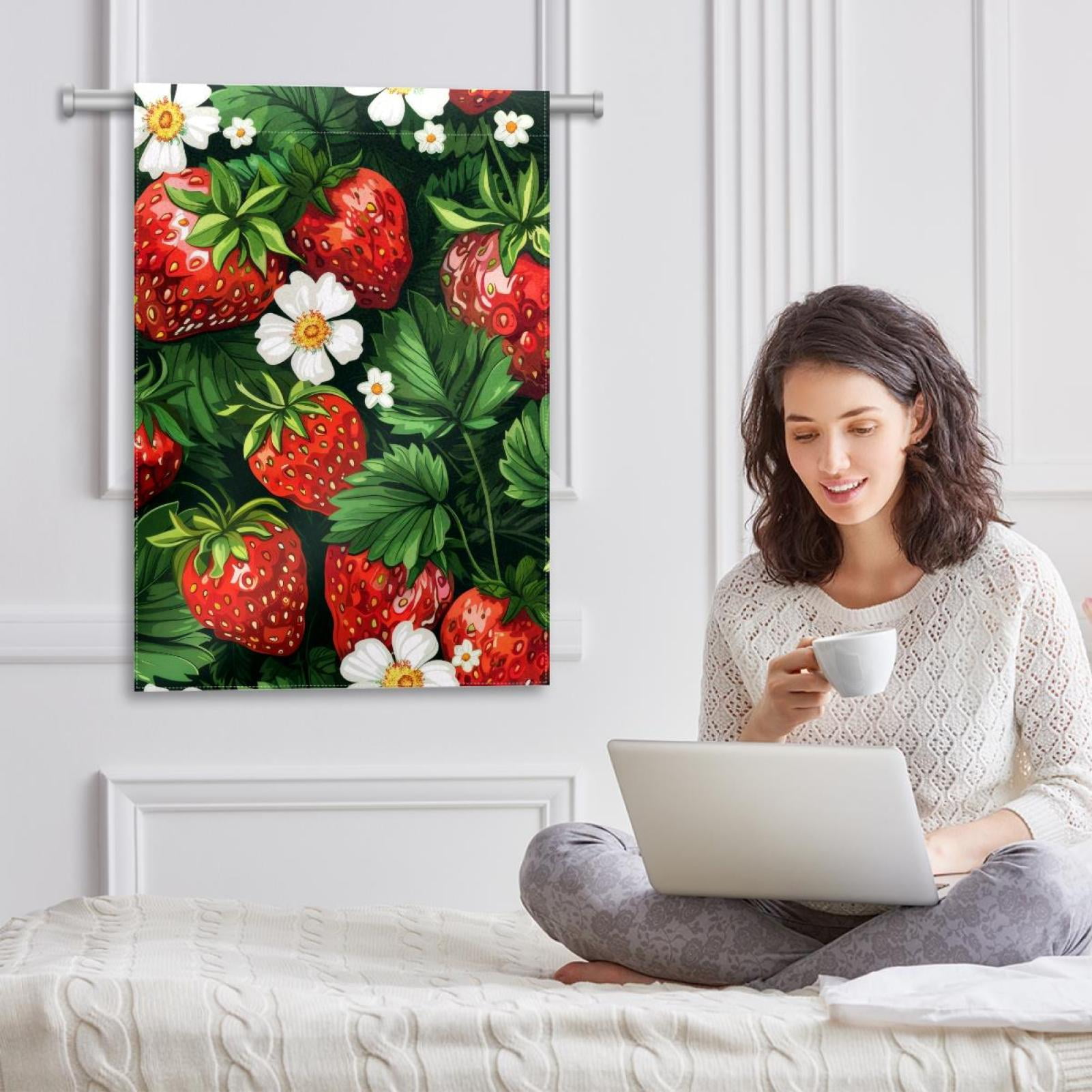 Garden Fruits Strawberries with Flowers Double Sided Garden Flag Decorative Weather Resistant Yard Flag, Large DIY Vertical Flag for Farmhouse Patio Lawn, 28x40 Inch