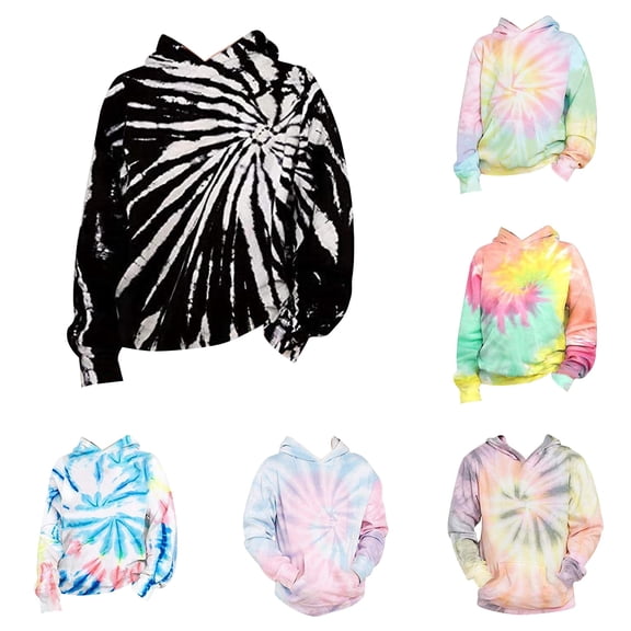 Krdevn Kids Swirl Radial All Over 3D Digital Tie Dye Graphic Pullover Hoodie Kangaroo Pocket Soft Casual Outerwear,13-14 Years