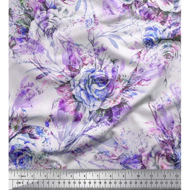 Soimoi Tissu en Coton Canard Feuilles & Roses Imprimé Tissu au Mètre 56 Pouces de Large