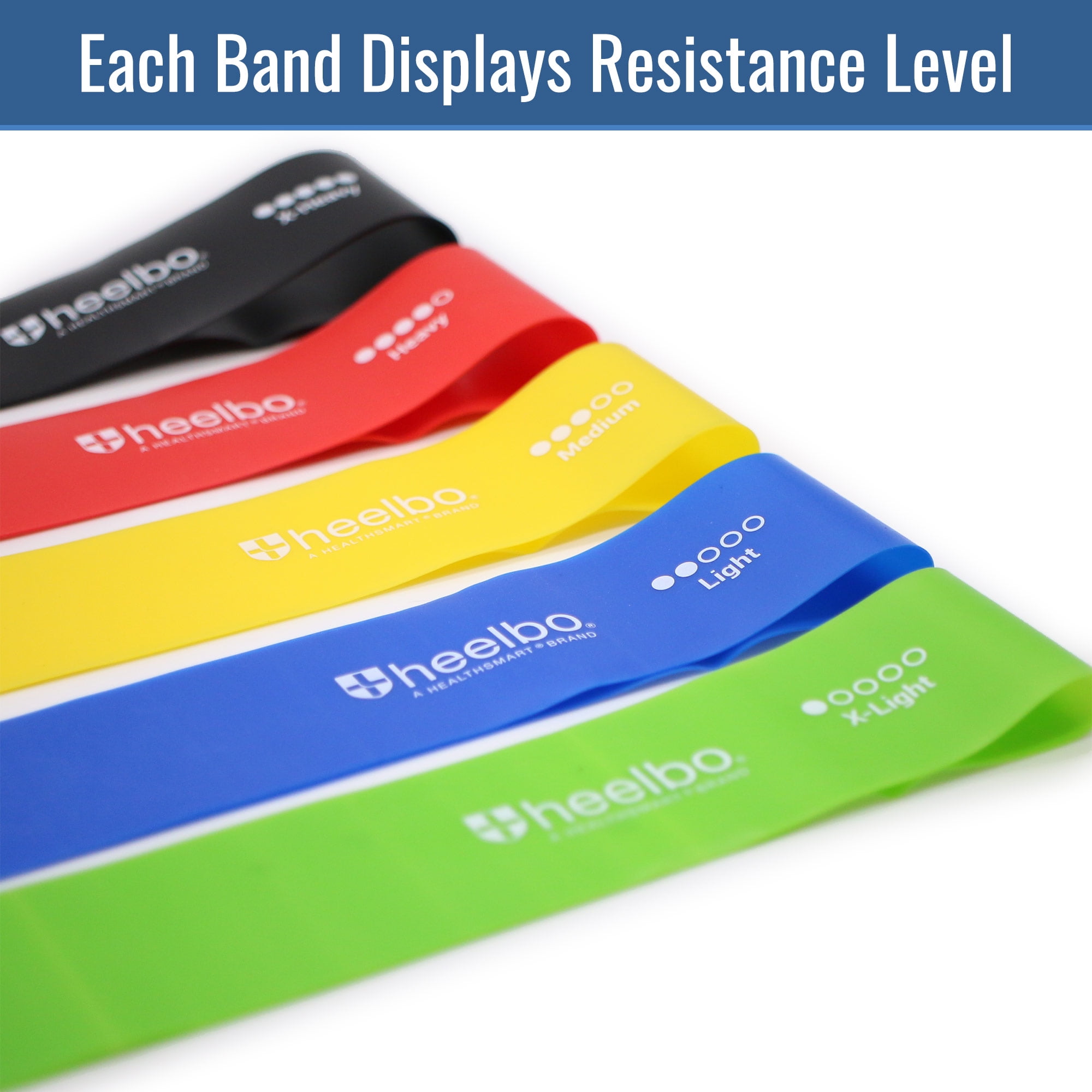 Heelbo Physical Therapy Rubber Resistance Bands with 5 Levels of Resistance Durable and Long Lasting FSA HSA Eligible Includes 5 Bands Travel Bag Instruction Manual Walmart