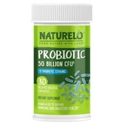 NATURELO Probiotics for Digestive Health - 50 Billion CFU, 11 Strains Daily Supplement - Boosts Immune System, Delayed Release, 30 Vegetarian Capsules