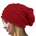 thumbnail image 2 of Bonnet d'Hiver en Laine Crochetée pour Femmes Bonnet Chaud Rouge, 2 of 2