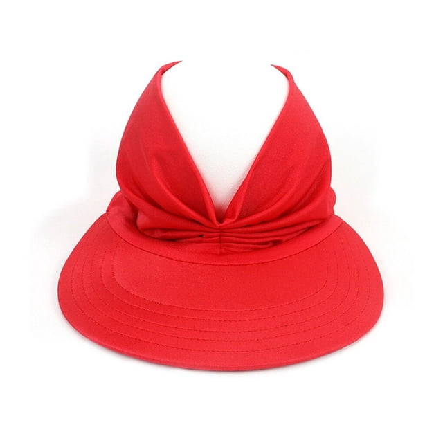 Chapeau Femme Été Chapeau de Soleil Extérieur Filles Visière de Plage Casquette Dames Queue de Cheval Chapeau Réglable Rouge