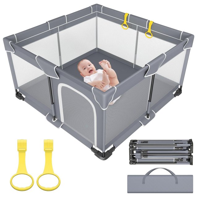 Parque infantil plegable de 127 x 127 cm, para bebés y niños pequeños con paredes de malla transpirable, ideal para interiores y exteriores, con bolsa de viaje, Gris