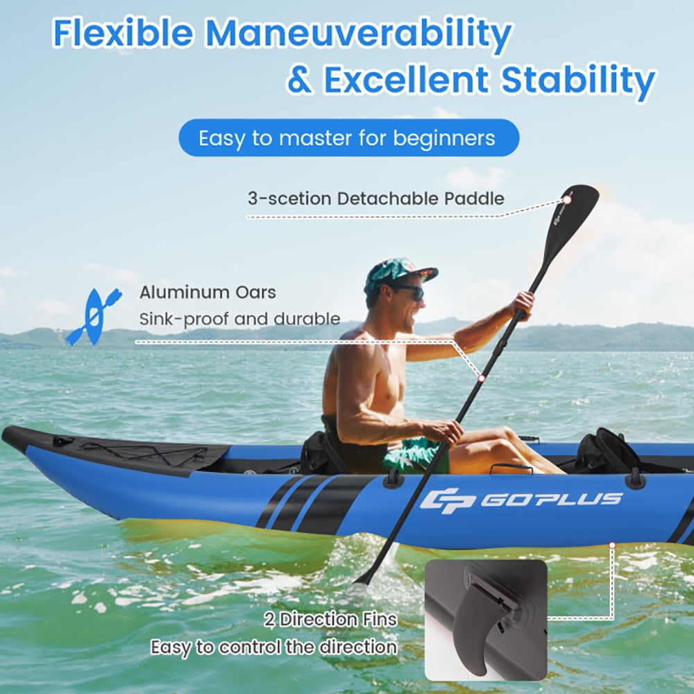 Spaco Inflatable 2-person Kayak Set with Aluminium Oars and Repair Kit-Blue, Inflatable Vinyl Kayak for Lakes and Rivers