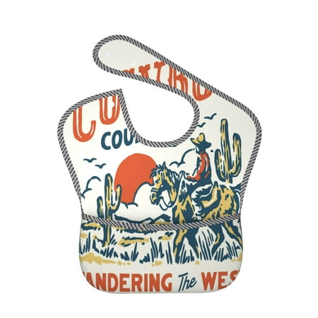 Susaid Cowboy Rising Horse Print Bibs for Babies Toddlers Adjustable Waterproof Free Soft Durable Bibs for eating with Large Pocket Food Catcher