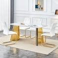 thumbnail image 3 of Table and chair set.63"x31.5x30" Luxurious Snow Mountain Patterned Sintered Stone Table with Golden Stainless Steel Butterfly Legs.Paried With 4 White High-quality PU Chairs With Arched Metal Legs., 3 of 26