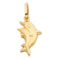 thumbnail image 2 of 14K Yellow Solid Gold Double Dolphin Prosperity Charm Pendant with 1mm Box Chain Necklace - 22", 2 of 4