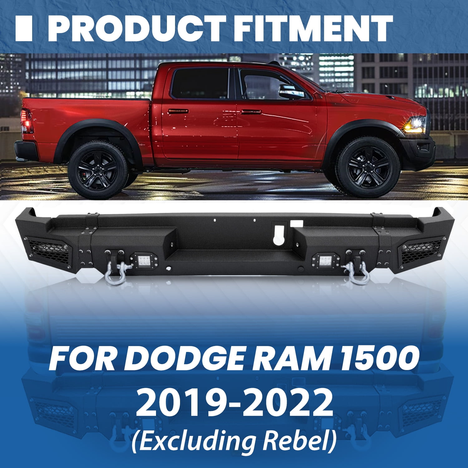 KOJEM Front Bumper Assembly, Fit for 2019-2021 Dodge Ram 1500, with LED Lights Steel Black 2 Packages！！！