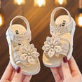 thumbnail image 2 of TOWED22 Girls Open Toe Princess Flat Sandals with Comfort Sole Summer Sandals Beige,1.5, 2 of 9