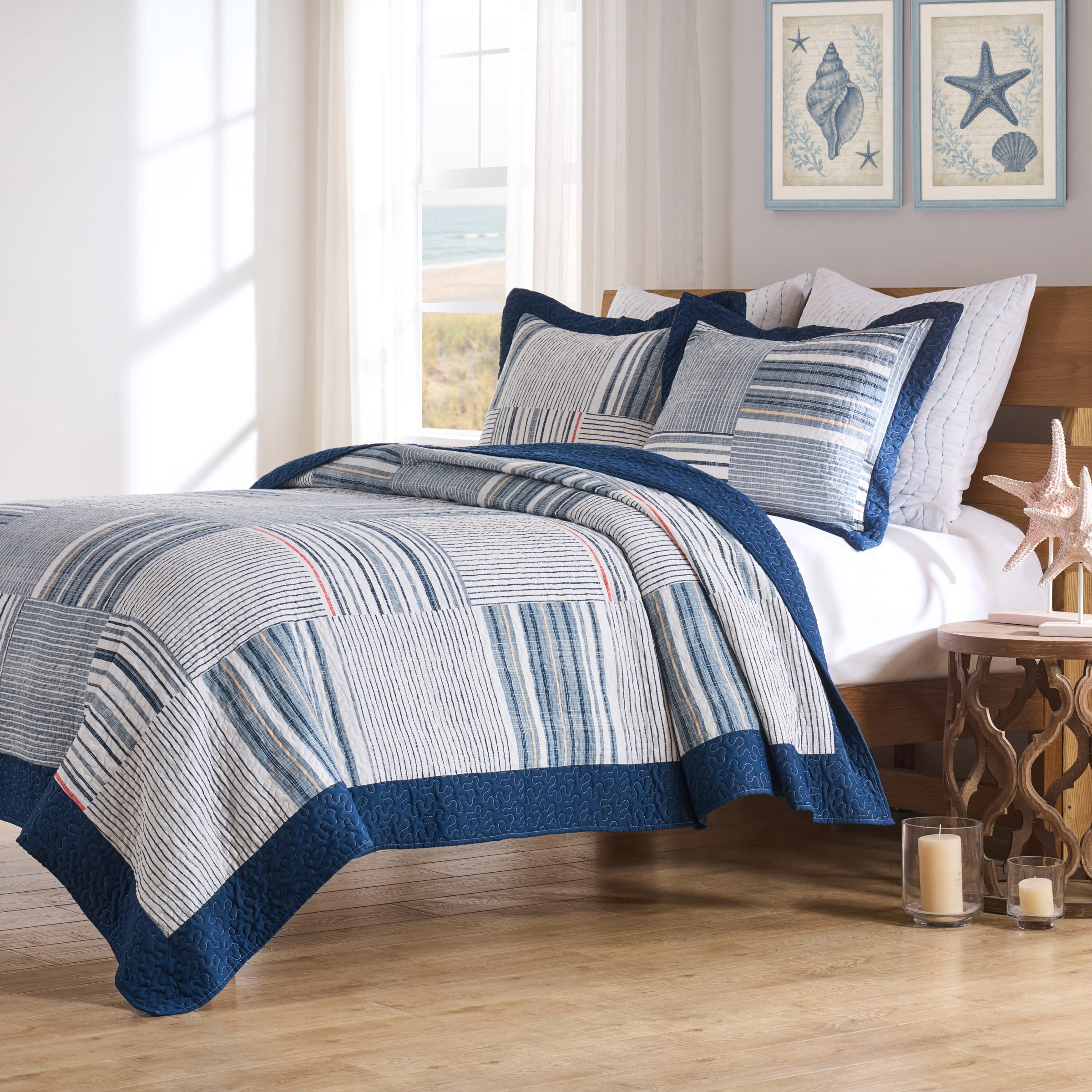 Greenland Home Fashions Voyage Cotton-Rich Lightweight Patchwork Print Quilt Set, 3-Piece Full/Queen, Teen/Adult
